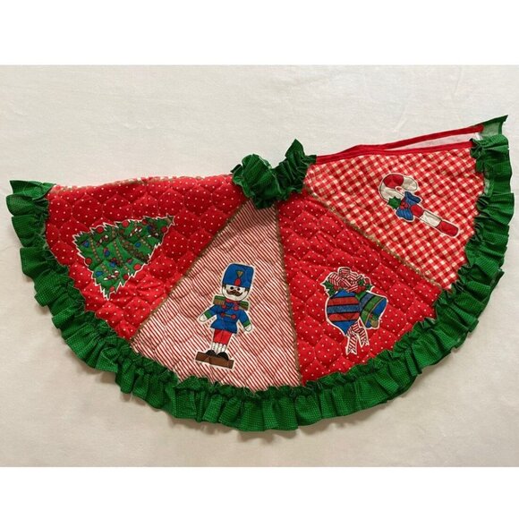 Christmas Tree Skirt Pretty Quilted Holiday Xmas 80s Cute Decoration Angel Santa - Picture 1 of 5